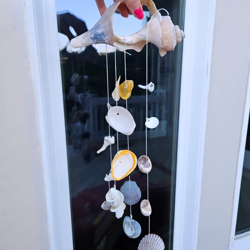 Handmade shell wind chime with my son
